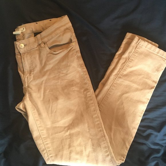 H&M LOGG Beige Tan Khaki Stretchy Straight Leg Jeans Sz 10 - Picture 2 of 6